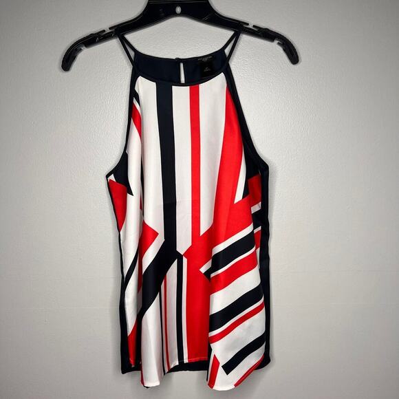 Ann Taylor British Flag Halter Blouse Medium Petite Sleeveless Reg Blue White - Picture 6 of 7